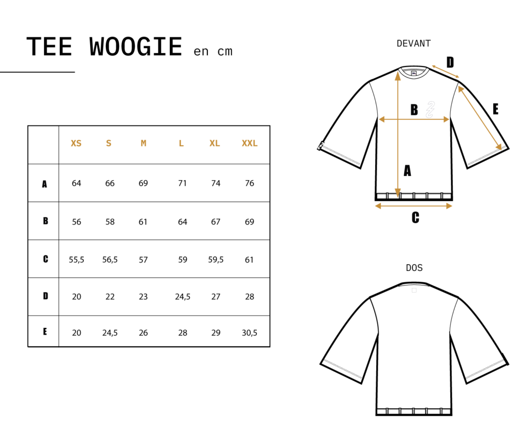 Guide des tailles (en cm) t-shirt Woogie 2nde Chance
